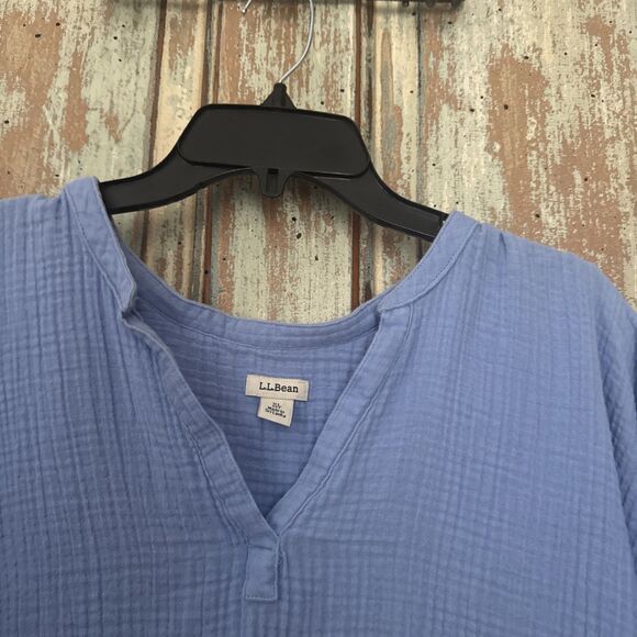 LL Bean Blue Cloud Gauze 100% Cotton Top PXL - Picture 2 of 8